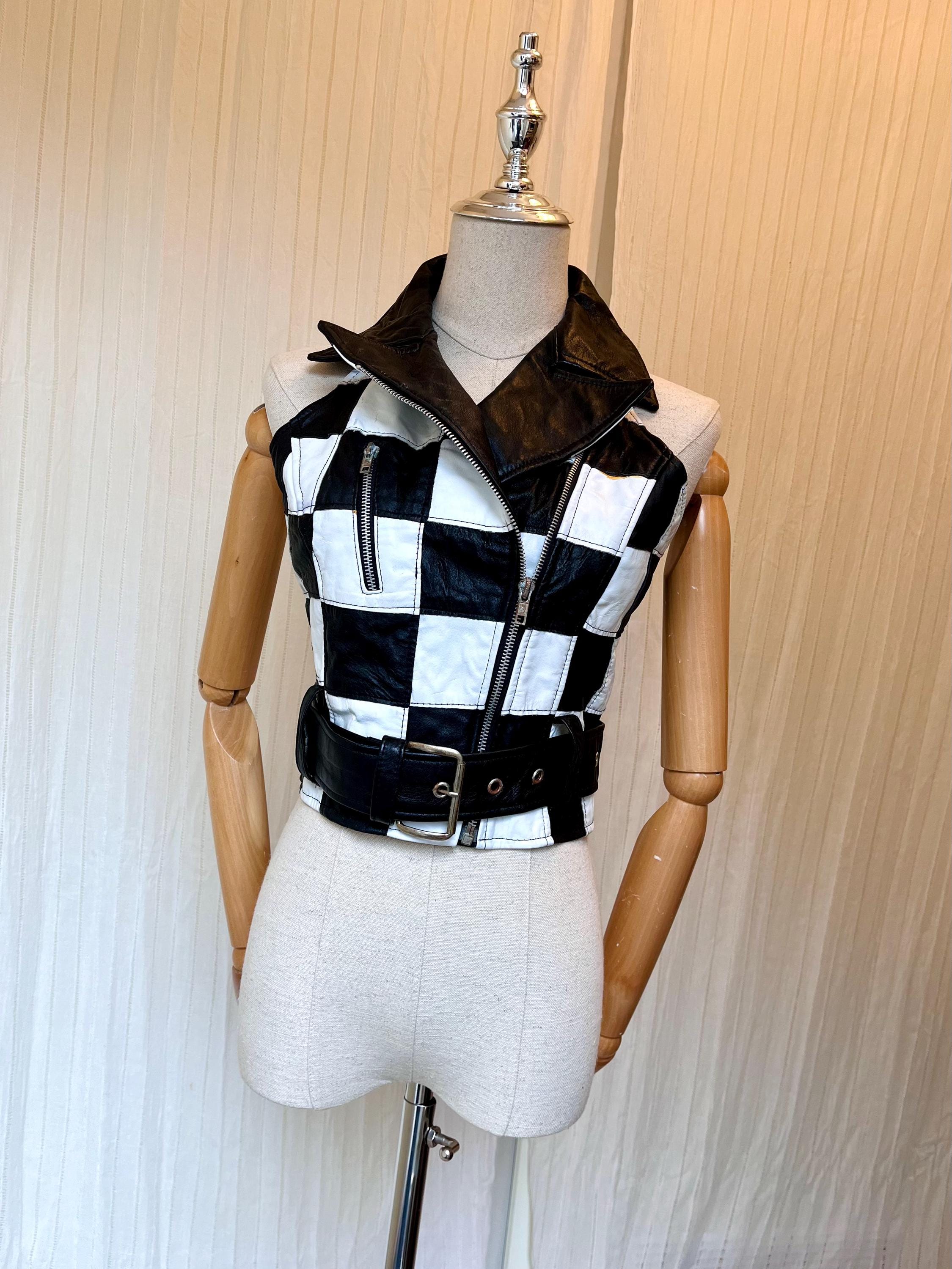 Checkered Leather Vintage 80s Black and White Leather
