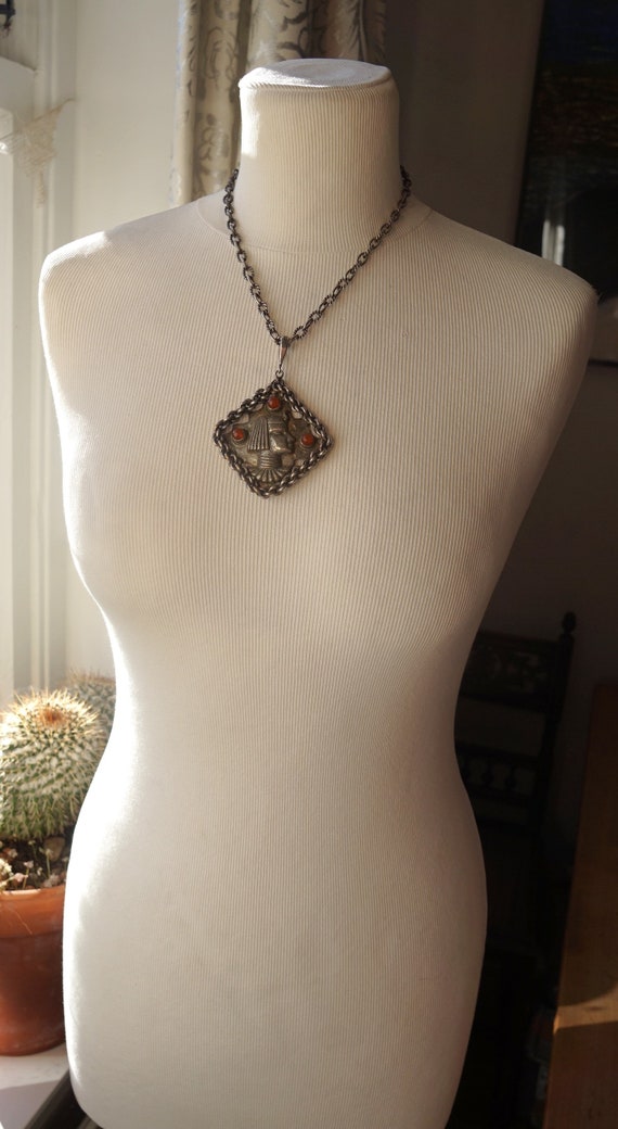 Vintage Chunky Egyptian Revival Necklace Silver p… - image 2