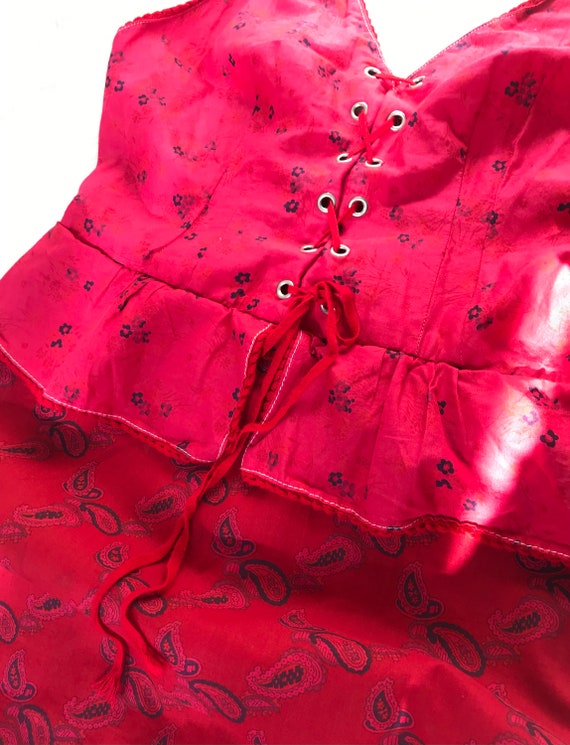 Red Vintage 1970s Peplum Halter Dress Cotton  Siz… - image 4