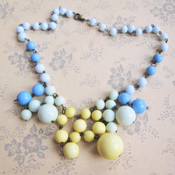 1950's Celluloid Plastic Pastel Bead Dangling Necklace Retro Mod Space age