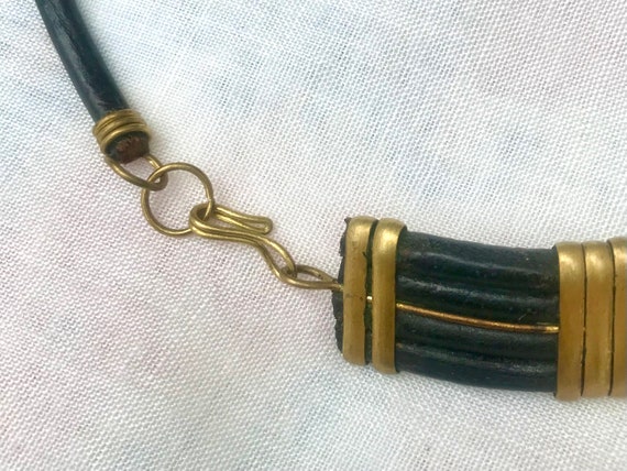 1970s Thick Leather and Wired Brass bohemian Neck… - image 3