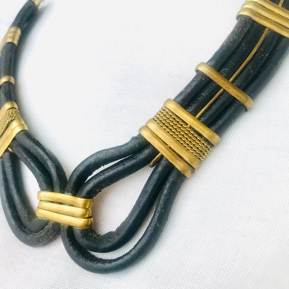 1970s Thick Leather and Wired Brass bohemian Neck… - image 2