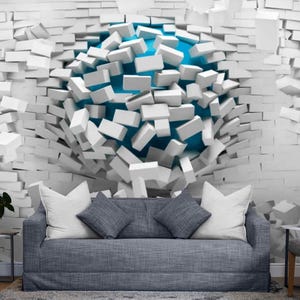 3D Breakthrough Wall Mural – Modern Geometric Peel & Stick Wallpaper, Abstract Illusion Accent for Living Room or Office Walls