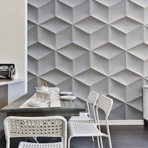 3D Gray Cubes Texture Wall Mural – Modern Geometric Peel and Stick Wallpaper, White Sculptural Accent Wall Covering for Living Room Office