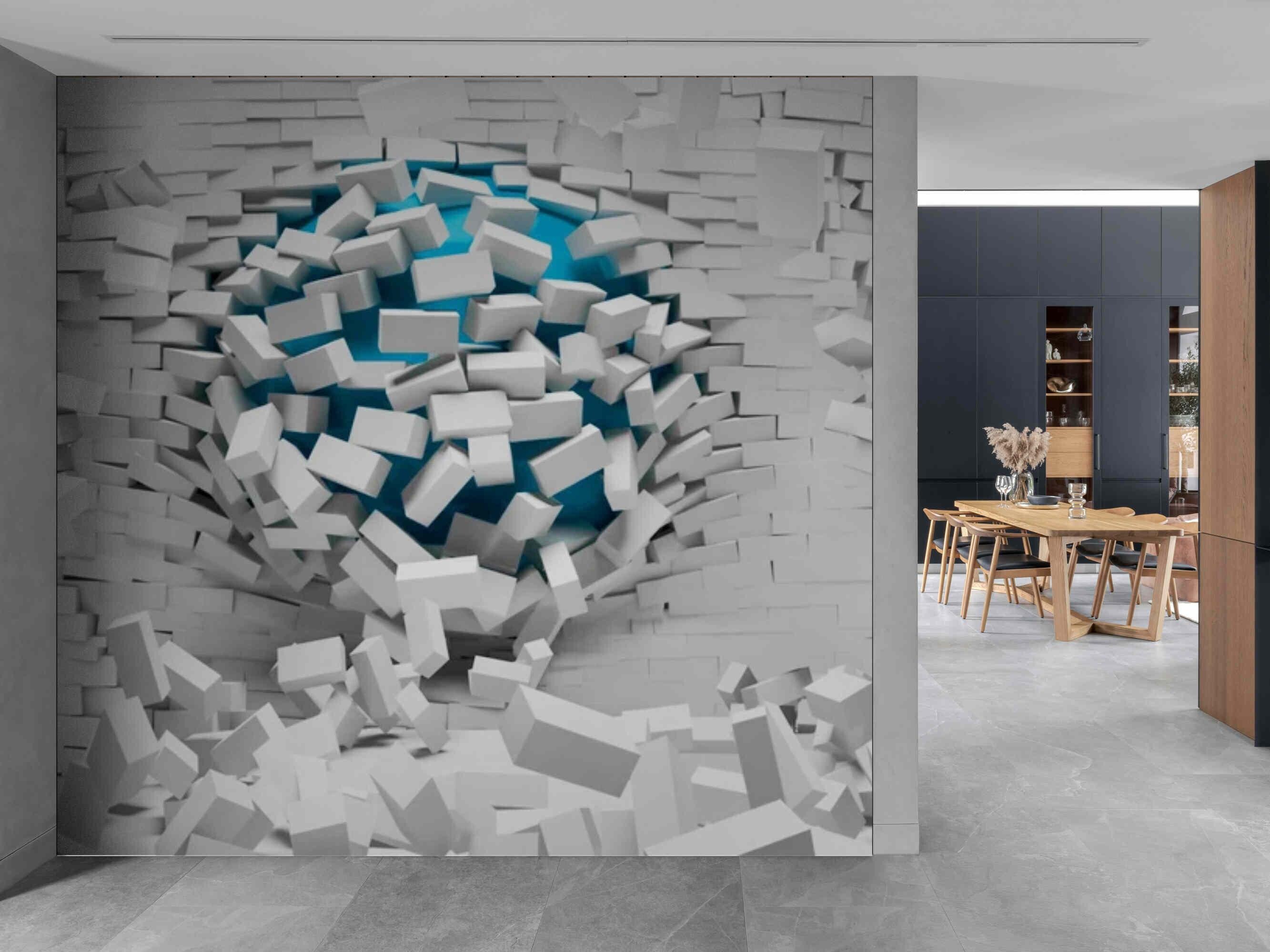 3D Geometric Wall Mural – Peel & Stick Illusion Wallpaper - Etsy