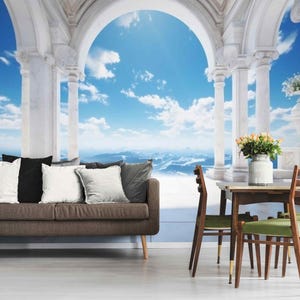 Modern 3D Wallpaper Mural - Peel and Stick Vinyl, Classical Arch & Columns Wall Mural, 3D Illusion Mural for Living Room or Dining Space