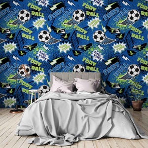 Soccer Wallpaper Mural for Kids Room – Football Themed Wall Art with Goal Graphics and Text, Peel and Stick Mural for Boys Bedroom