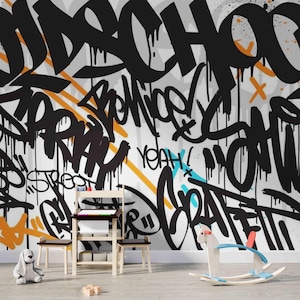 Custom Graffiti Wallpaper Mural – Street Art Wall Covering for Modern Bedroom or Game Room Wall Art, Graffiti Accent Wall Murals