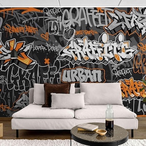 Urban Graffiti Wallpaper Mural for Walls – Cool Street Art Peel and Stick Wall Covering, Hip Hop Wall Decor for Bedroom or Game Room Accent