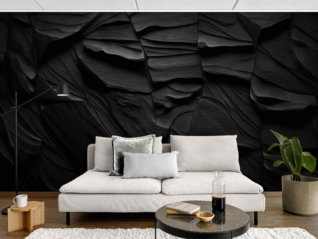 Black Stone Texture Wall Mural – Carved Rock Peel and Stick Wallpaper ...