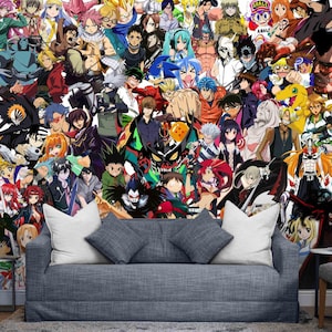 Anime Characters Wallpaper Mural – Peel and Stick  Wall Art, Iconic Anime Heroes – Custom Otaku Room for Teen Room or Game Room Decor