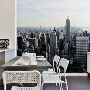 new york city wallpaper, skyline wall mural, cityscape wall mural, urban wallpaper, peel and stick wallpaper, panoramic photo wall mural