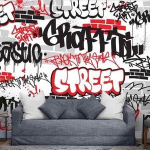 Urban Graffiti Street Art Wallpaper Mural – Peel and Stick or Non-Woven Wall Covering, Street Style Wall Mural for Game Room, Teen Bedroom