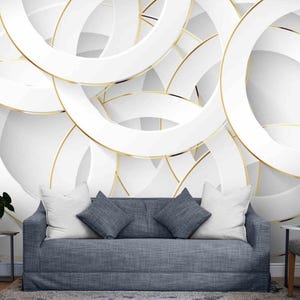 3d wallpaper gold circle wall mural, modern wall decor, peel and stick wallpaper, luxury geometric wall art, living room wallpaper