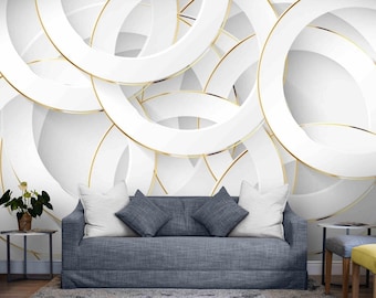 Gold Circle 3D Wallpaper Mural, Geometric Wall Art, Peel and Stick
