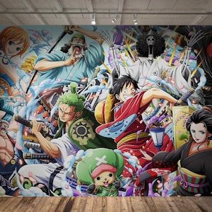 Japanese Anime Wall Mural – Colorful Manga Peel & Stick Wallpaper, Cartoon Accent Wall Art for Gaming Room, Bedroom or Kids Room