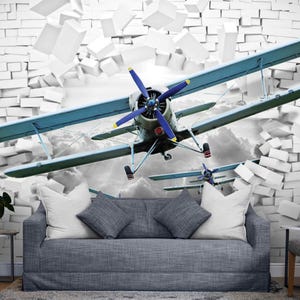 3D Wall Mural for Walls – Aviation Themed Wallpaper for Kids Room, Boys Airplane Room Decor, Modern Peel and Stick Accent Wall Covering