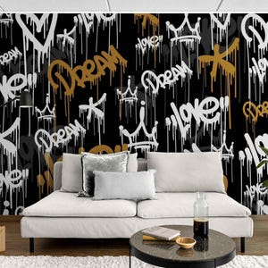 Funky Graffiti Wall Mural – Street Art Wallpaper, Peel and Stick Mural, Self-Adhesive Wall Covering for Teen Room or Accent Wall Murals
