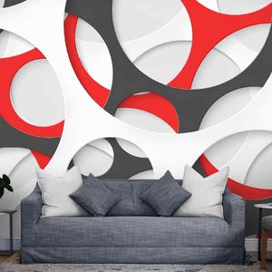 Geometric 3D Wallpaper Mural with White & Gray Circles - Peel and Stick or Textured Modern Wall Mural for Bedroom Accent Wall Covering