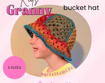 Kids Granny Bucket Hat Crochet Pattern | Beginner Friendly, 5 Sizes (PDF Download)