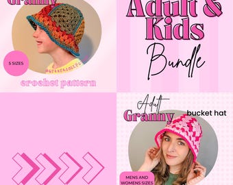 Granny Bucket Hat Crochet Pattern Bundle | Adult, Kids, Baby Sizes (PDF Download)