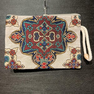 Oriental Pattern Clutch – Turkish Gobelin Tapestry Purse, Vintage-Inspired Zip Pouch Bag