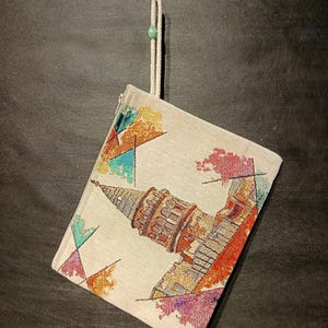 Galata Tower Istanbul Clutch – Gobelin Tapestry Zip Pouch – Turkish Landmark Souvenir Bag – Handmade Colorful Purse – Travel Gift Idea