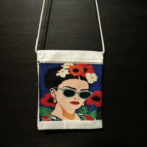 Frida Style Crossbody Bag – Bold Floral Canvas Purse, Handmade Art-Inspired Bag 8&quot;x10&quot;