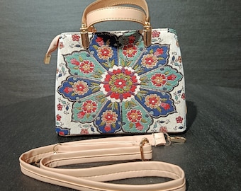 Mandala Gobelin Tapestry Bag – Turkish Pattern Crossbody & Top Handle Purse – Floral Medallion Bag – Boho Ethnic Shoulder Handbag