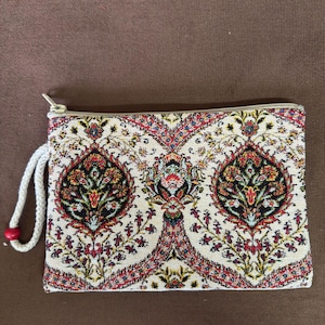 Handgefertigte Gobelin Geldbörse - Persische Mini Clutch mit klassischem Gobelin-Muster - Reißverschlusstasche mit Handschlaufe