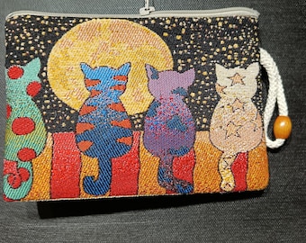 Moonlight Cats Tapestry Clutch – Colorful Feline Night Scene Bag from Türkiye