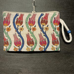 Handgemachte Gobelin Zipper Tulip Geldbörse - Türkische Tapisserie - Handgemachte Handgelenktasche im osmanischen Stil