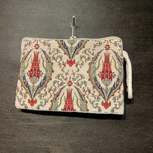 Handgefertigte Gobelin Reißverschluss Geldbörse - Türkisches Tulpenmuster Münzbeutel - Kleine Florale Clutch Tasche