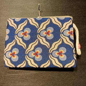 Clutch floral azul: bolso de mano con cremallera de gobelino y estampado floral retro, bolso de mano tapizado de Turquía.