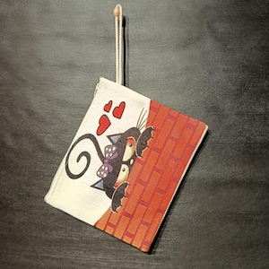 Bolso de mano con diseño de pareja de gatos – Estuche con cremallera de tapiz de gobelino – Diseño romántico de gatos negros – Regalo hecho a mano para amantes de los gatos – Pulsera original