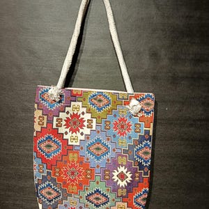 Handmade Shoulder Bag: Organic Cotton Blend, Colorful Pattern (35cmx45cm)