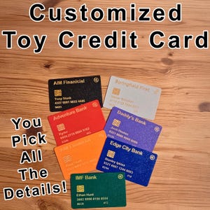 Gepersonaliseerde speelgoedcreditcard: kies je naam, nummer, banknaam en meer!