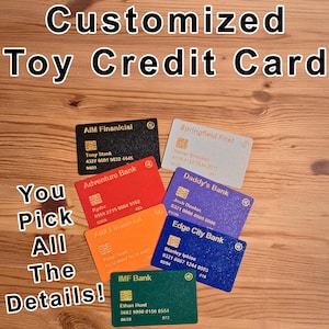 Gepersonaliseerde speelgoedcreditcard: kies je naam, nummer, banknaam en meer!