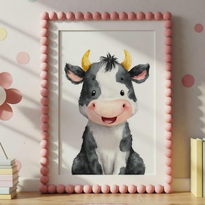 Farm Animal Cow Wall Art Print  Perfect for Child&#39;s Nursery Bedroom or Playroom Decor Digital Download