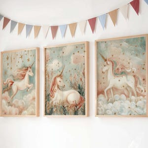 Rainbow Unicorn Wall Art Set Magical Digital Download Prints for Nursery Bedroom or Playroom Décor Digital Download