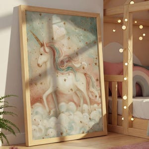 Magic Unicorn, Unicorn Rainbow Nursery Art, Kids Room Girls Room Print, Gifts for Her, kids Stars Colour Pop Bright Décor Digital Download