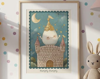Humpty Dumpty Nursery Rhyme Art Print, Storybook Nursery Wall Art, Playroom Decor, Nursery Rhyme Decor Digital Download