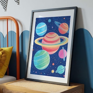 Colourful Planet Art Print Planet Outer Space Astronomy  Nursery Bedroom Playroom Wall Art Digital Download