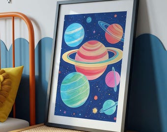 Pastel Planets Nursery Print: Solar System Wall Art (Digital Download)