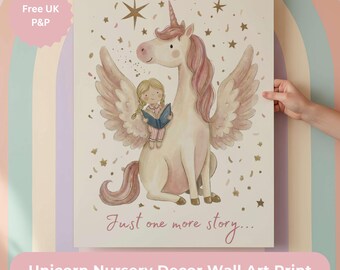Einhorn-Kinderzimmer-Dekor-Wand-Kunstdruck, Just One More Story Einhorn-Druck, Mädchen-Schlafzimmer-Wandkunst, Prinzessin-Kinderzimmer-Wandkunst, Märchen-Druck
