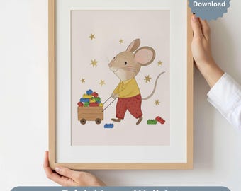 Backstein Maus Kinderzimmer Druck, Jungen Spielzimmer Wandkunst, Märchenbuch Abenteuer Kinderzimmer Kinder Dekor, digitaler Download