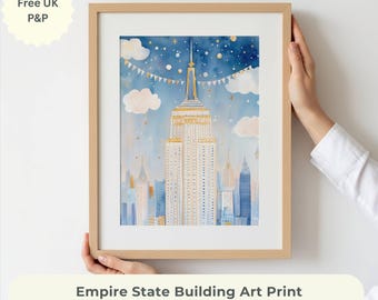 Empire State Building Watercolor Art Print, Soft Pastel NYC Wall Decor
