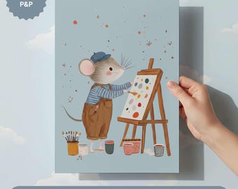 Künstler Maus Kinderzimmer Druck, Märchenbuch Spielzimmer Wandkunst, Kreative Kinder Schlafzimmer Dekor, Kinderzimmer Kunst, Gedruckte Wandkunst