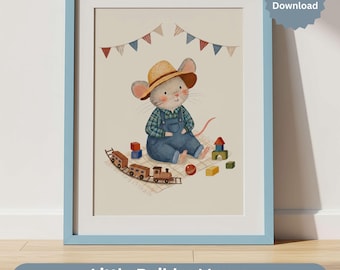 Baumeister Maus Kinderzimmer Druck, Jungen Spielzimmer Wandkunst, Geschichtenbuch Kinder Schlafzimmer Dekor, digitaler Download