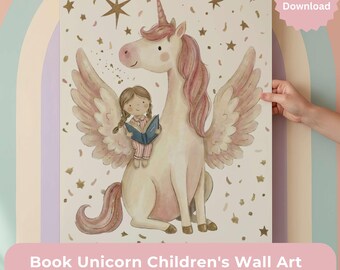 Einhorn-Kinderzimmer-Dekor, Mädchen-Kinderzimmer-Wandkunst, Fantasy digitaler Download, Einhorn-Druck für Mädchen, Bilderbuch Schlafzimmer Kunst, Einhorn-Kleinkind-Geschenk